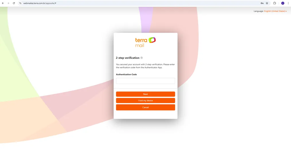 Print Tela MFA do Login do Terra