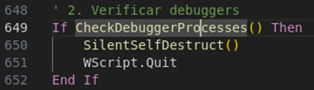 Chamada da Função CheckDebuggerProcesses