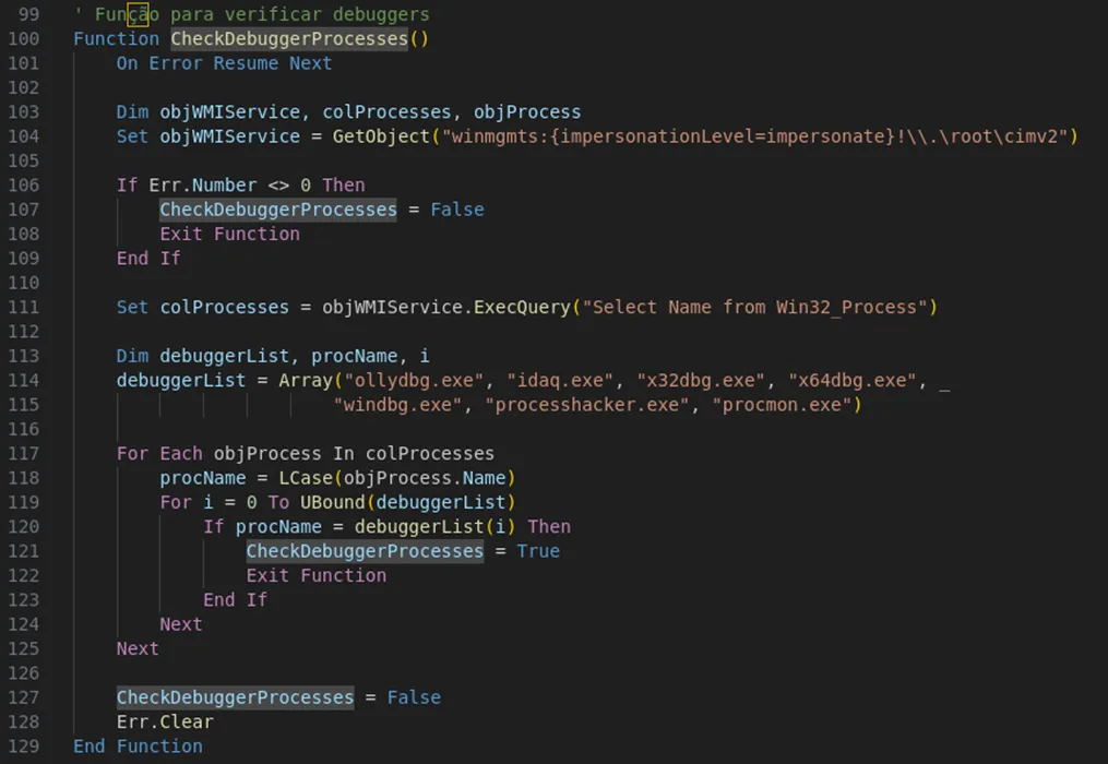Função CheckDebuggerProcesses