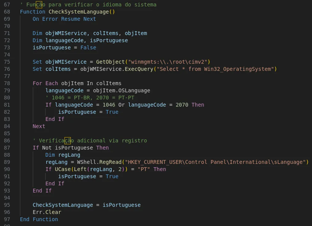 Função CheckSystemLanguage